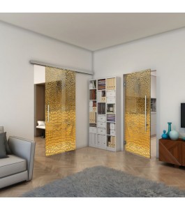 Pendeltür - Fineprint Model 015 Gold auf Grauglas