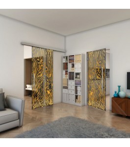 Pendeltür - Fineprint Model 017 Gold auf Grauglas