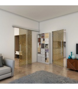 Pendeltür - Fineprint Model 018 Gold auf Grauglas