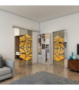 Pendeltür - Fineprint Model 031 Gold auf Grauglas