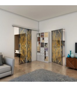 Pendeltür - Fineprint Model 039 Gold auf Grauglas