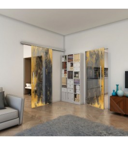 Pendeltür - Fineprint Model 061 Gold auf Grauglas