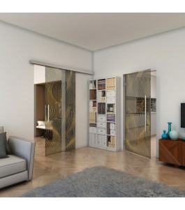 Pendeltür - Fineprint Model 066 Gold auf Grauglas