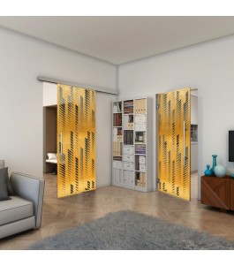 Pendeltür - Fineprint Model 067 Gold auf Grauglas