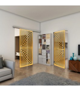 Pendeltür - Fineprint Model 070 Gold auf Grauglas