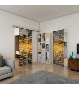 Pendeltür - Fineprint Model 072 Gold auf Grauglas
