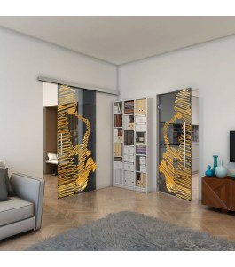 Pendeltür - Fineprint Model 106 Gold auf Grauglas