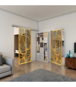 Pendeltür - Fineprint Model 107 Gold auf Grauglas