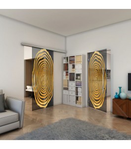 Pendeltür - Fineprint Model 109 Gold auf Grauglas