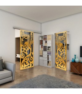 Pendeltür - Fineprint Model 112 Gold auf Grauglas