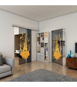 Pendeltür - Fineprint Model 114 Gold auf Grauglas