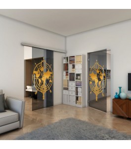 Pendeltür - Fineprint Model 127 Gold auf Grauglas