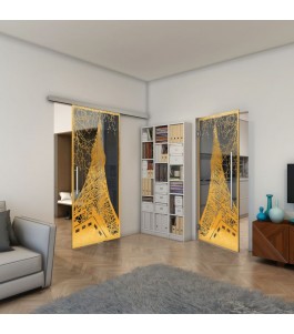 Pendeltür - Fineprint Model 132 Gold auf Grauglas