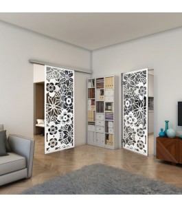 Pendeltür - Fineprint Model 149 Weiss auf Grauglas