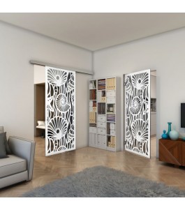 Pendeltür - Fineprint Model 165 Weiss auf Grauglas