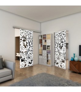 Pendeltür - Fineprint Model 170 Weiss auf Grauglas
