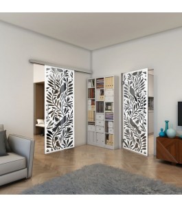 Pendeltür - Fineprint Model 177 Weiss auf Grauglas