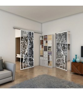 Pendeltür - Fineprint Model 204 Weiss auf Grauglas