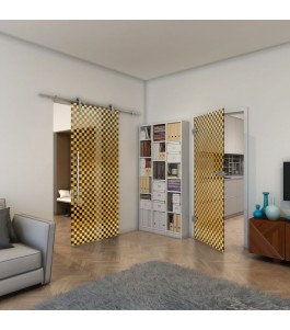 Ganzglastür - Fineprint Model 004 Gold auf Grauglas