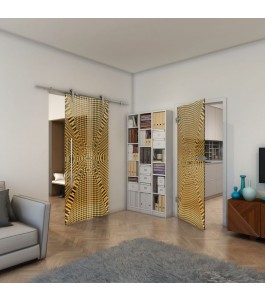 Ganzglastür - Fineprint Model 011 Gold auf Grauglas
