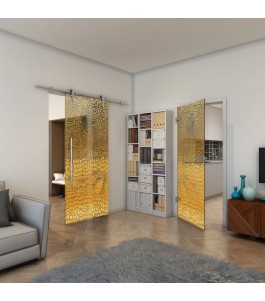 Ganzglastür - Fineprint Model 015 Gold auf Grauglas