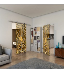 Ganzglastür - Fineprint Model 023 Gold auf Grauglas
