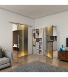 Ganzglastür - Fineprint Model 024 Gold auf Grauglas