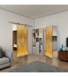 Ganzglastür - Fineprint Model 025 Gold auf Grauglas