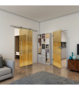 Ganzglastür - Fineprint Model 032 Gold auf Grauglas