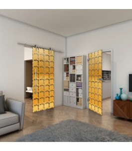 Ganzglastür - Fineprint Model 033 Gold auf Grauglas