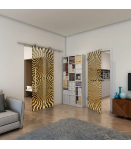 Ganzglastür - Fineprint Model 042 Gold auf Grauglas