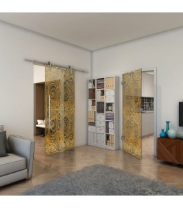 Ganzglastür - Fineprint Model 051 Gold auf Grauglas