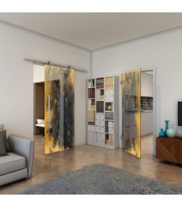 Ganzglastür - Fineprint Model 061 Gold auf Grauglas