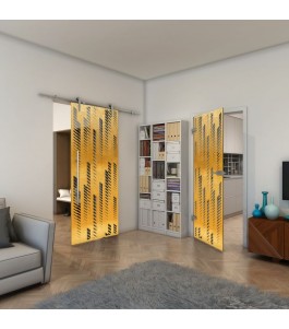 Ganzglastür - Fineprint Model 067 Gold auf Grauglas