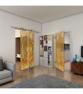 Ganzglastür - Fineprint Model 074 Gold auf Grauglas