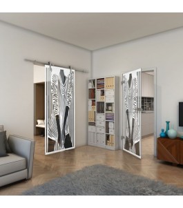 Ganzglastür - Fineprint Model 097 Weiss auf Grauglas