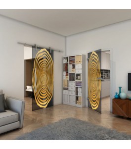 Ganzglastür - Fineprint Model 109 Gold auf Grauglas