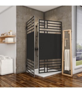 Eck-Duschkabine Bias 02 - Pendelband - Schwarz - Loft 5