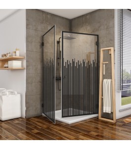 Eck-Duschkabine Bias 02 - Pendelband - Schwarz - Loft 6
