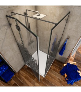 Eck-Duschkabine Bias 05 - Pendelband - Schwarz - Loft 6