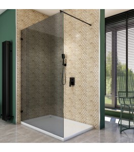 Walk In Dusche  - Amora 01 - Duschwand - Schwarz - Grauglas