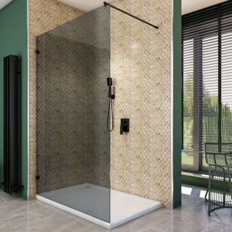 Walk In Dusche  - Amora 01 - Duschwand - Schwarz - Grauglas