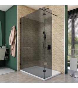 Walk In Dusche  - Amora 03 - Duschwand - Schwarz - Grauglas