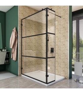 Walk In Dusche  - Amora 03 - Duschwand - Schwarz - Loft 1