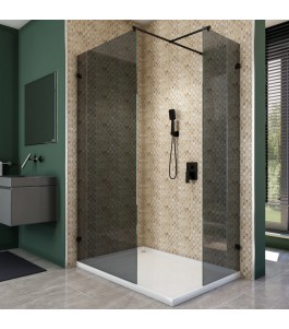 Walk In Dusche  - Amora 04 - Duschwand - Schwarz - Grauglas