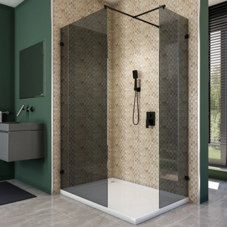 Walk In Dusche  - Amora 04 - Duschwand - Schwarz - Grauglas