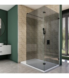 Walk In Dusche  - Amora 05 - Duschwand - Schwarz - Grauglas