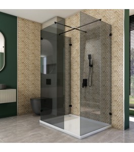 Walk In Dusche  - Amora 08 - Duschwand - Schwarz - Grauglas
