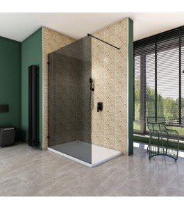 Walk In Dusche  - Amora 01 - Duschwand - Schwarz - Grauglas