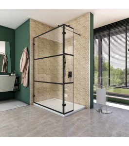 Walk In Dusche  - Amora 03 - Duschwand - Schwarz - Loft 1